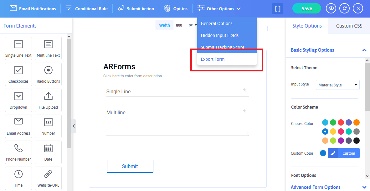 ARForms - Export Form